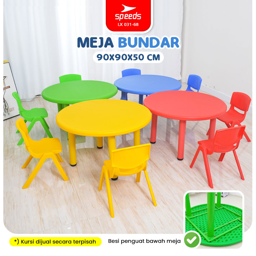 SPEEDS Meja Bundar Anak HDPE Kids Table Meja Lingkaran TK Paud Colorful Kids Table 031-68