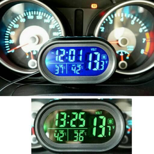 Jam Digital Mobil Multifungsi Pengukur Voltase Accu & Suhu Dengan Alarm Snooze Lampu Penerangan Univ