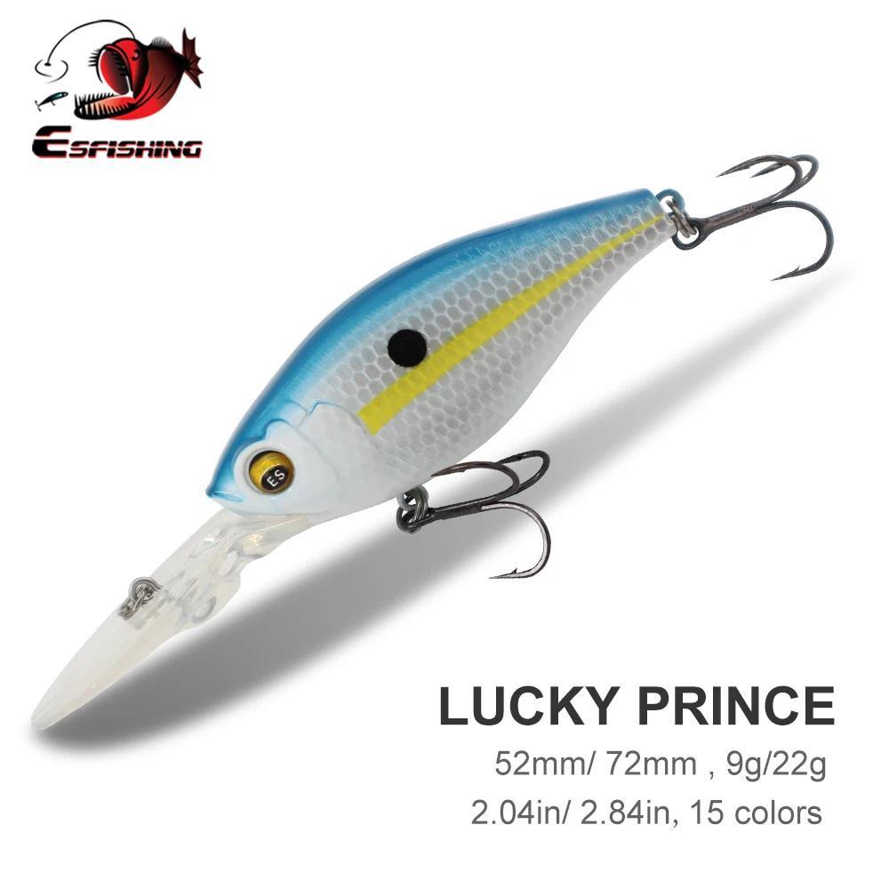 ESFISHING New 2023 Hard Bait Lucky Prince 52mm 72mm Quality Depth Crank Wobbler Fishing Lure Tackle 