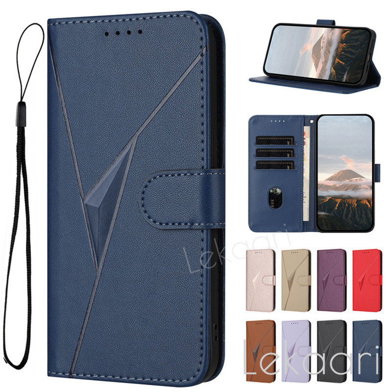 Casing Flip Kulit untuk Huawei Pura 80 Mate 70 Air 60 20 Pro Ultra Lite 5G Casing Timbul Geometris 3