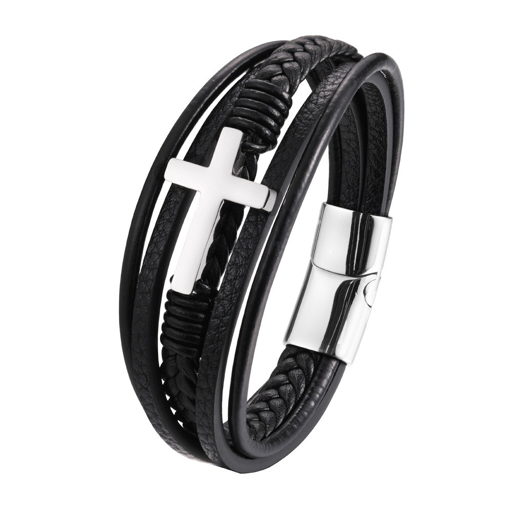 Gelang Pria - Pria - 19CM 21CM 23CM - Perjalanan Hadiah - Stainless Steel Kulit - Salib Geometris - 