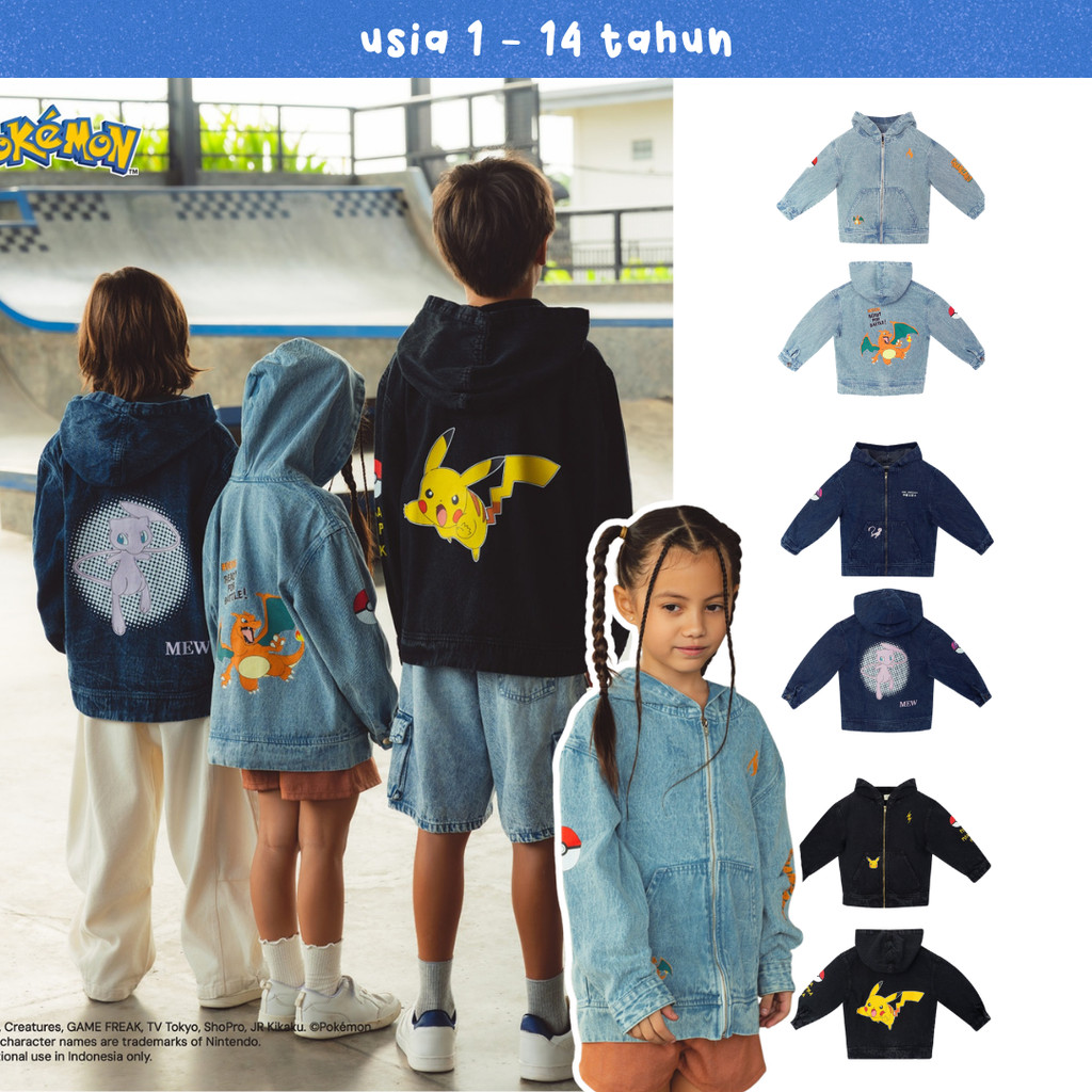 Bohopanna Pokemon Hoodie Jacket - Jaket Denim Anak Pikachu Pokemon