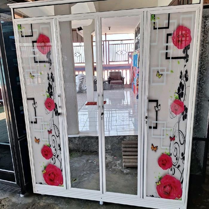 lemari baju 4 pintu kaca motif