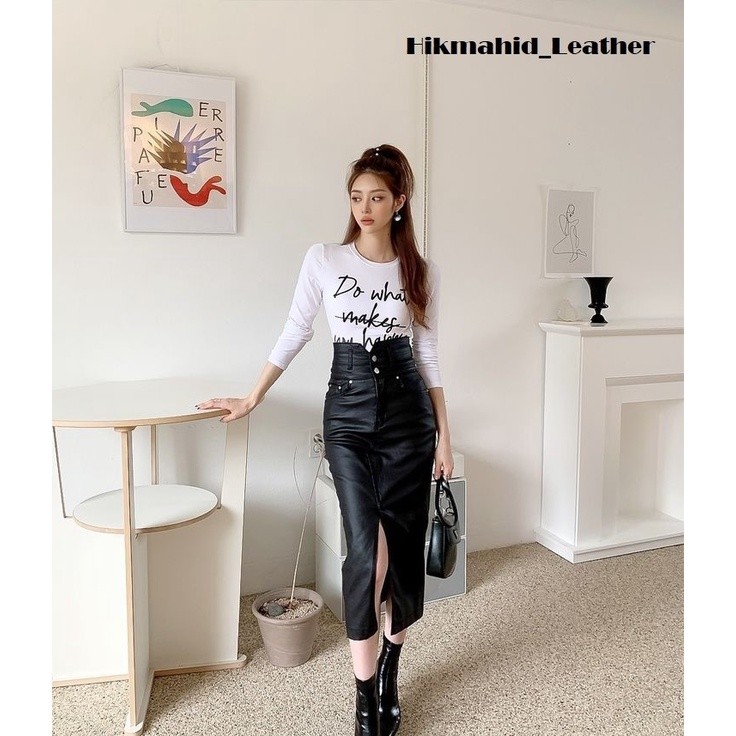 Rok Kulit PU Rok Midi Wanita Korea Style Model Terkini 2022