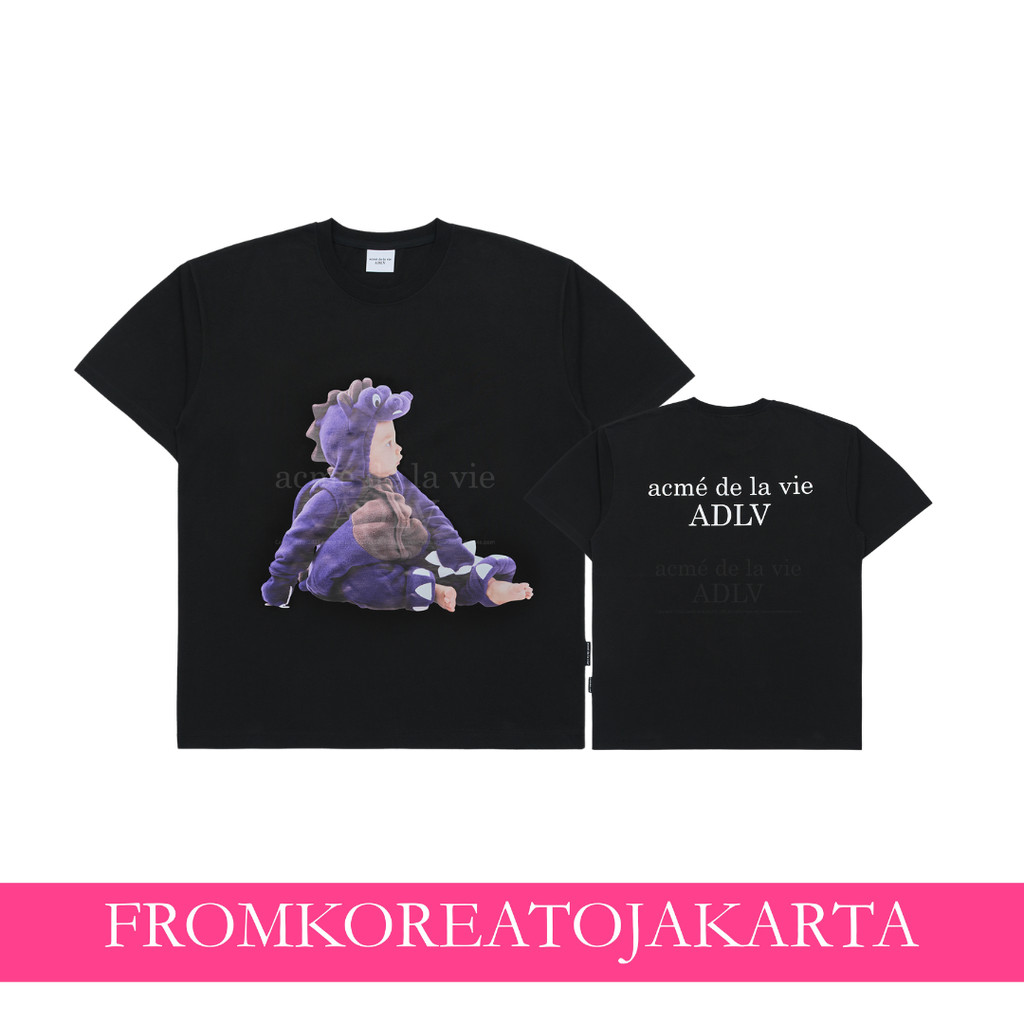 ADLV Baby Face Short Sleeve Tshirt - Black Purple Dinosaur