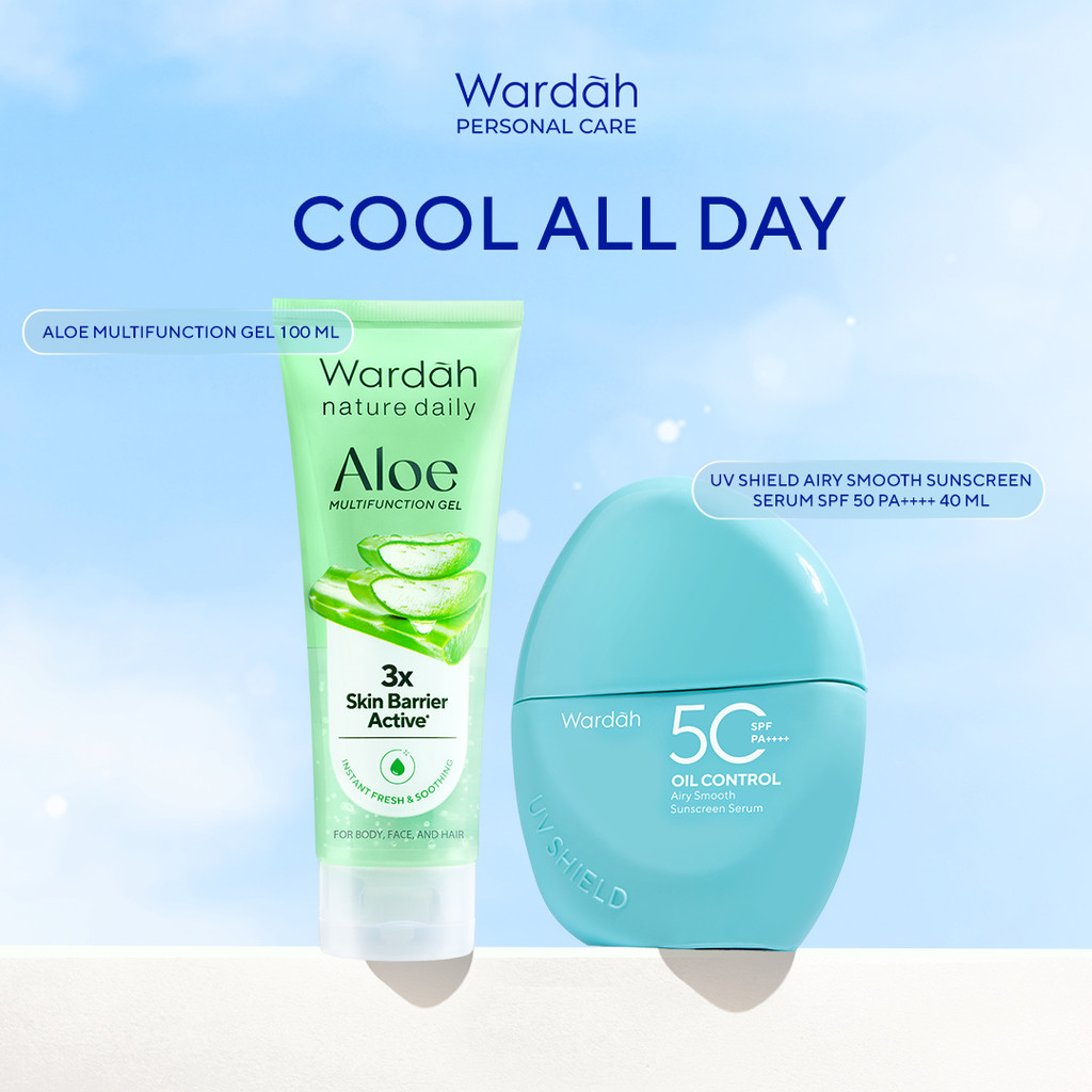 [COOL ALL-DAY] Wardah Aloe Multifunction Gel 100ml & UV Shield Sunscreen Serum SPF 50 40ml | Sunscre