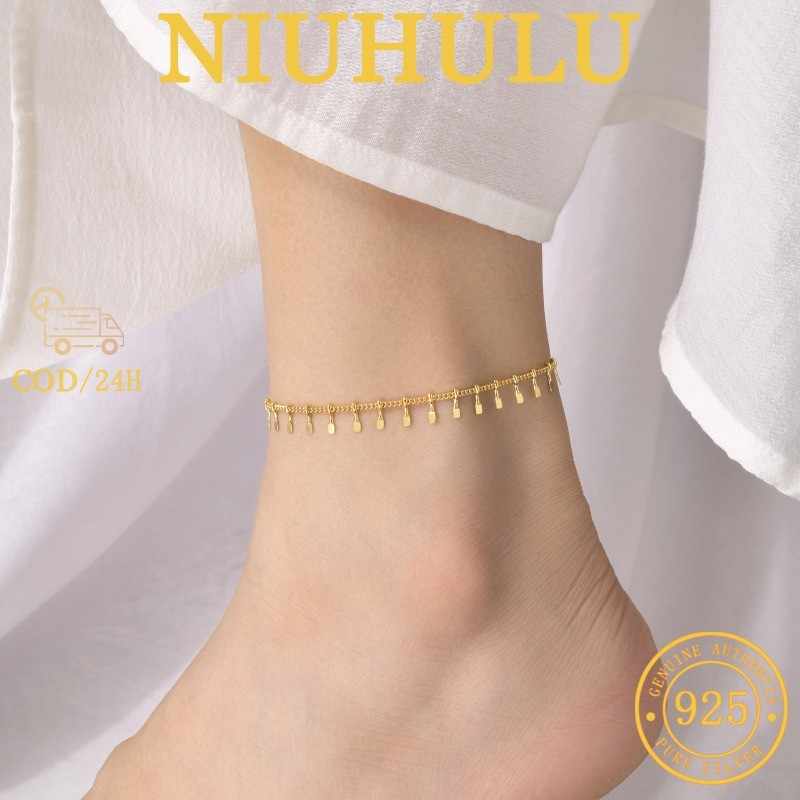 Gelang Kaki Emas Platinum Rantai Tipis Rumbai Dua Warna Berlapis Emas Baja Titanium