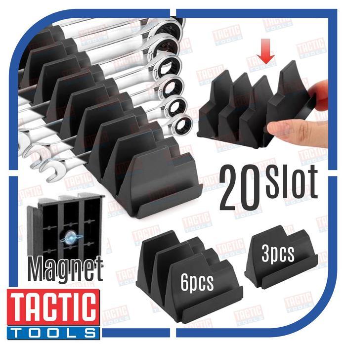 Ready 20 Slot Magnetik Alat Penjepit Kunci Pas Meja Perkakas Wrench Holder Organizer Rak Meja Perkak