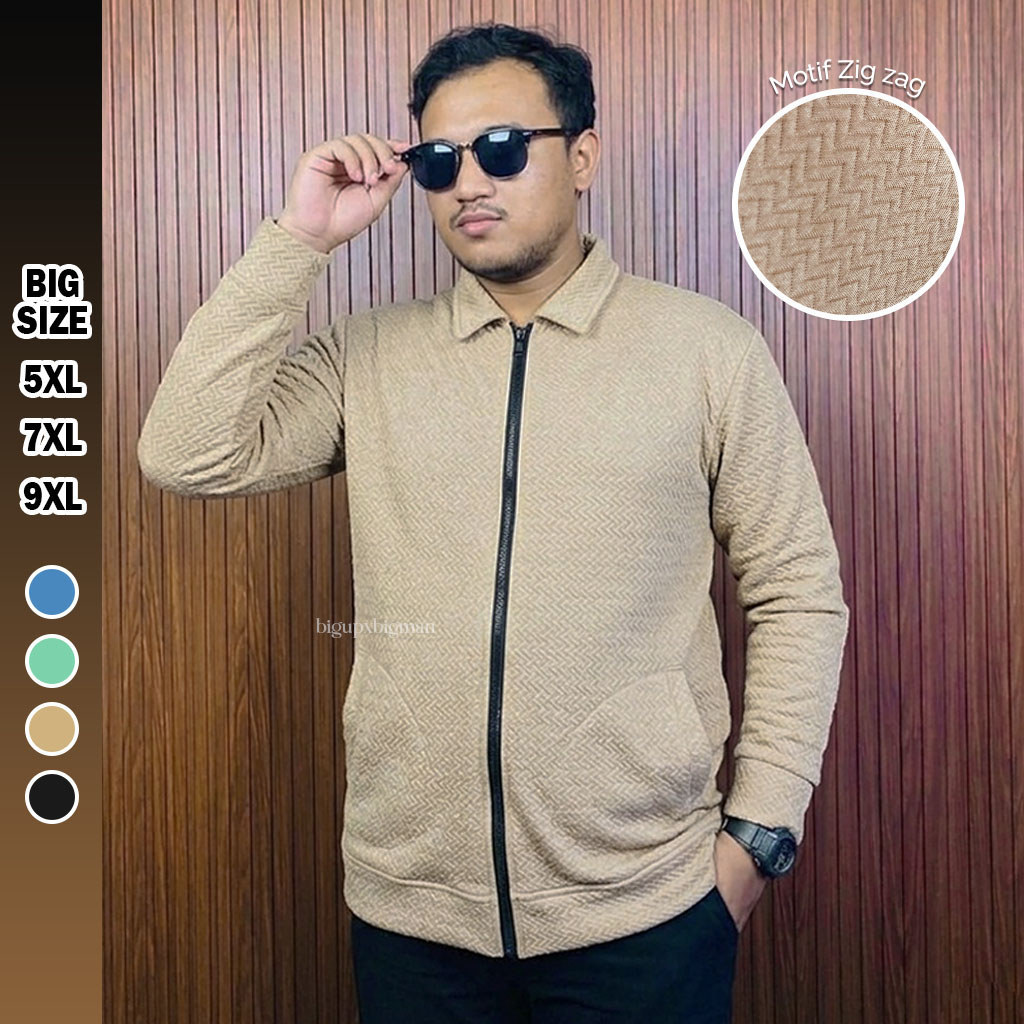 BigUp Jaket Zipper Pria Jumbo TERBARU Model Kerah Jaket Zigzag 2026 Jaket