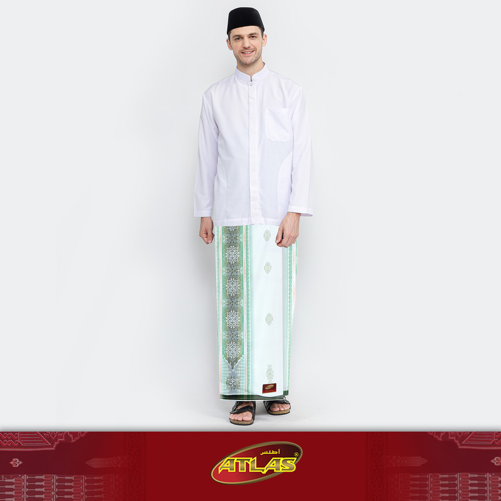 Sarung ATLAS Premium 790 Jacquard Songket Putih Hijau 05