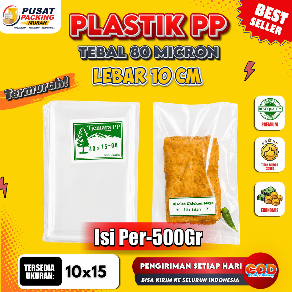 Plastik PP Tebal 08 Lebar 10 cm 10x15 Plastik Bening Transparan Kemasan Snack Tebal Premium Tanpa Kl