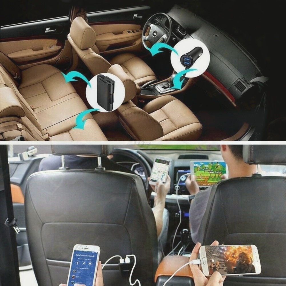 Charger Mobil 4 Port USB QC3.0 3.1A Dengan Kabel Panjang Anti Kusut Isi Banyak HP Sekaligus Praktis