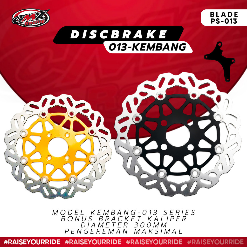 Piringan Cakram Depan 300MM CMZ Racing 4 Lubang Datar + Bracket | Blade Revo Supra