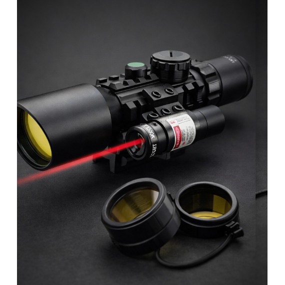 Telescope Teleskop Rifle Scope + Laser Scope ACCURATE M9 LS 3-10x42 E