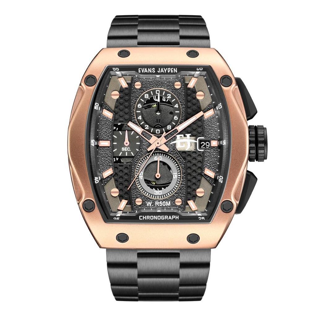 Evans Jayden Jam Tangan Pria 9556 Rantai Stainless Steel Kaca Sapphire Chronograph Water Resistant 5