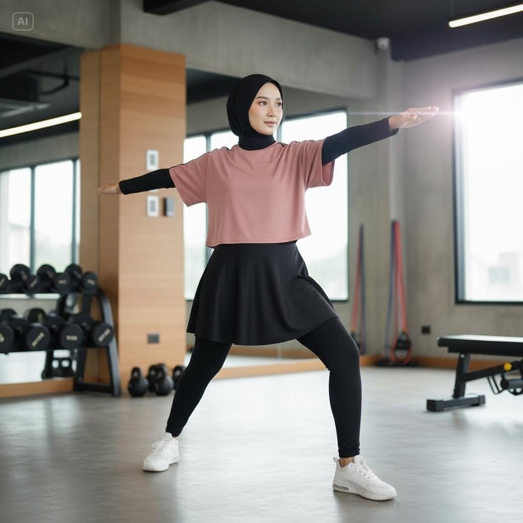 Baju Olahraga Wanita Muslim Setelan Leging Rok Skirt Perempuan Sport Badminton Senam Yoga