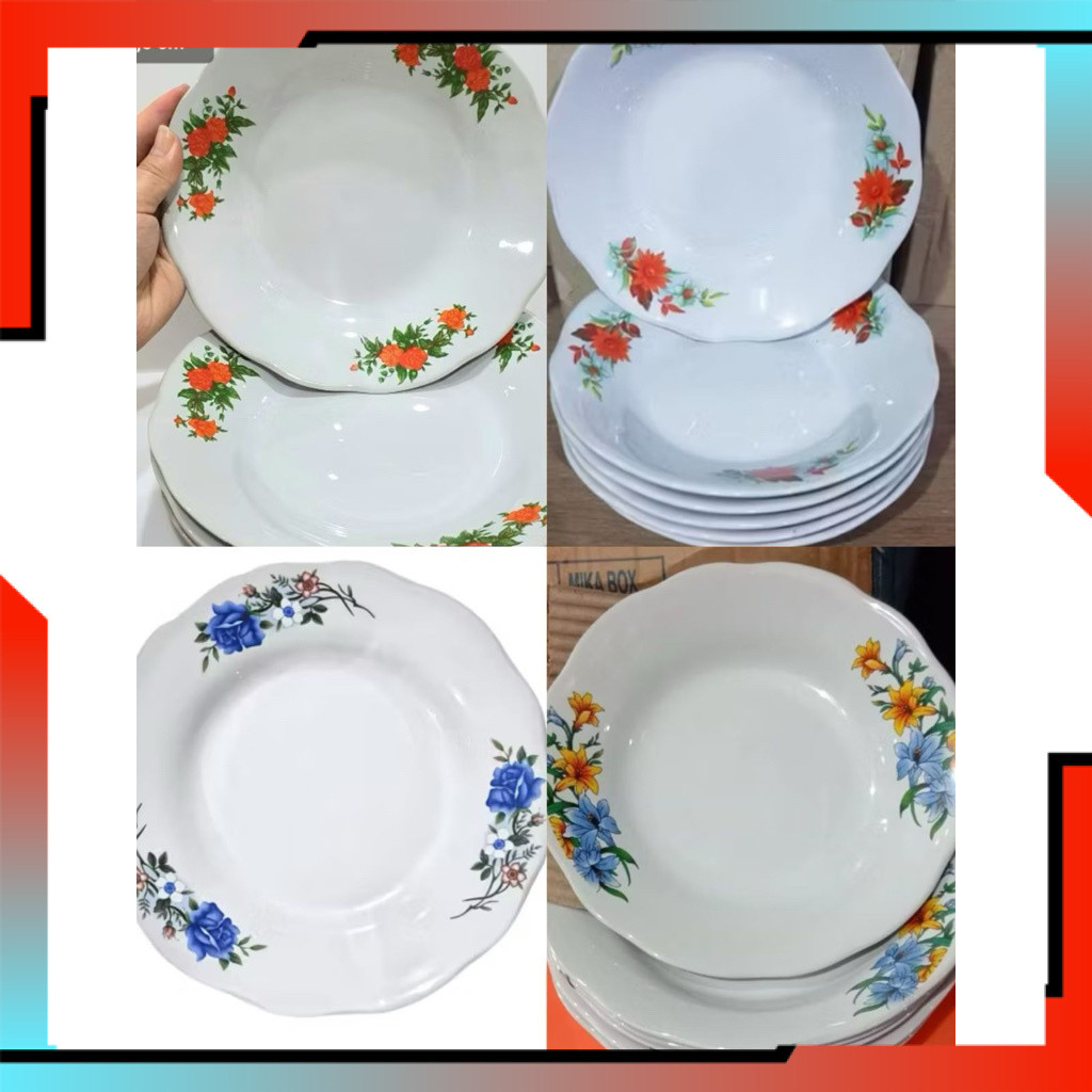 6pcs piring makan lucky/piring lilia motif bunga/piring makan/piring keramik/ piring bunga hijau