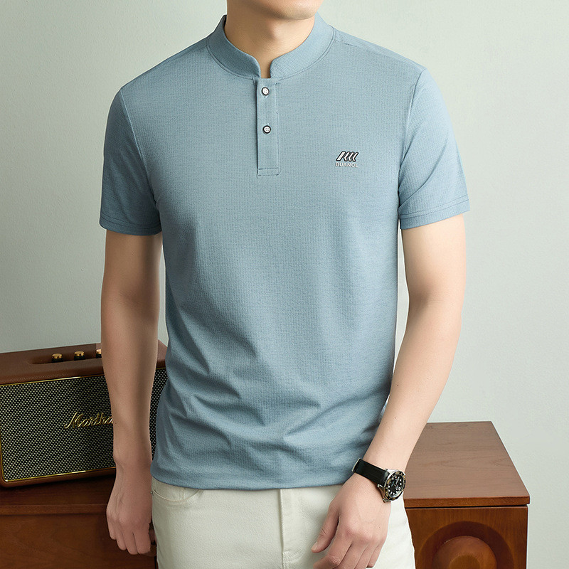 Kaos Pria Kerah Tinggi Lengan Pendek Oversize Tipis Adem Casual Kekinian Summer