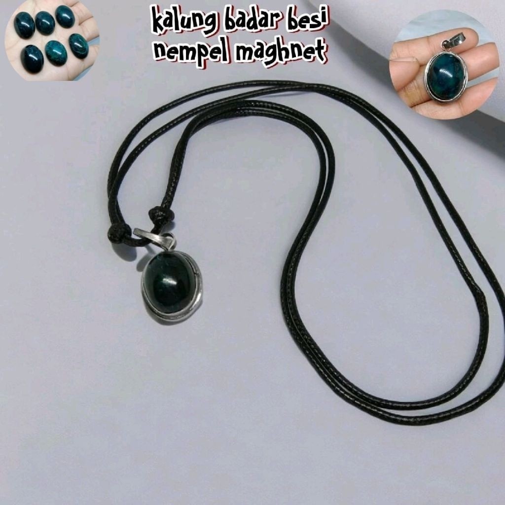 KALUNG BADAR BESI NEMPEL MAGNET NATURAL Est. Dimensi batu 18-20mm / kalung batu akik #batuakik Aki d