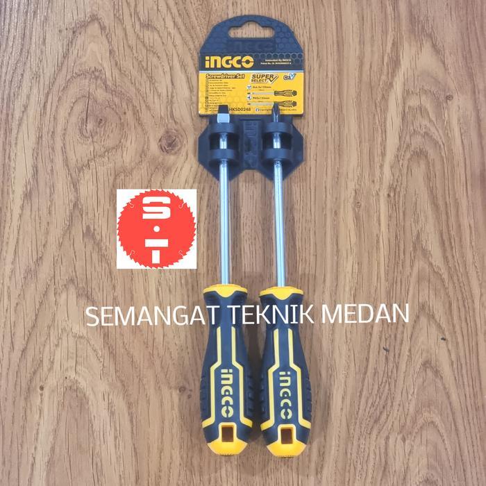 2PCS OBENG GAGANG KARET SCREWDRIVER PLUS + MINUS - SET INGCO HKSD0248