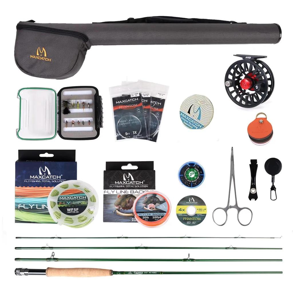 Maxcatch Premier Fly Fishing Rod Combo 4pc Lightweight Beginner Travel Set with Fly Reel Line Flies 