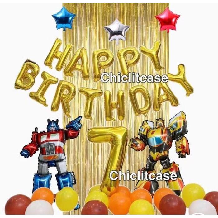 Paket dekorasi balon ulang tahun anak laki laki tema transformer/robot/optimus/bumblebee - tipe A, a