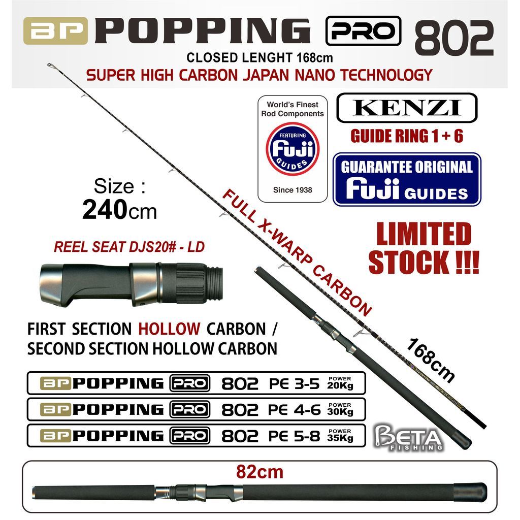 ALAT PANCING JORAN KENZI BP POPPING PRO Hollow Carbon 802 Fuji Ring