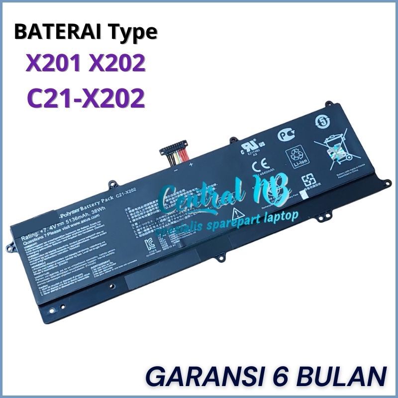 Baterai Batre Asus X201 X201E S200E C21-X202 Battery Asus X201E 38Wh -CNB