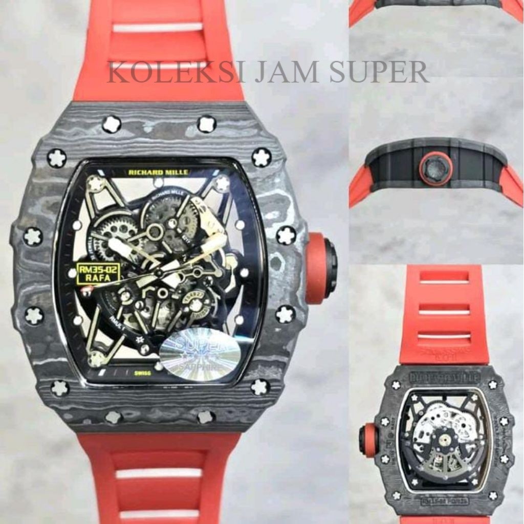 JAM TANGAN RM 35-02 NTPT CARBON SWISS ETA JAM TANGAN AUTOMATIC STRAP RED DIAL 44MM