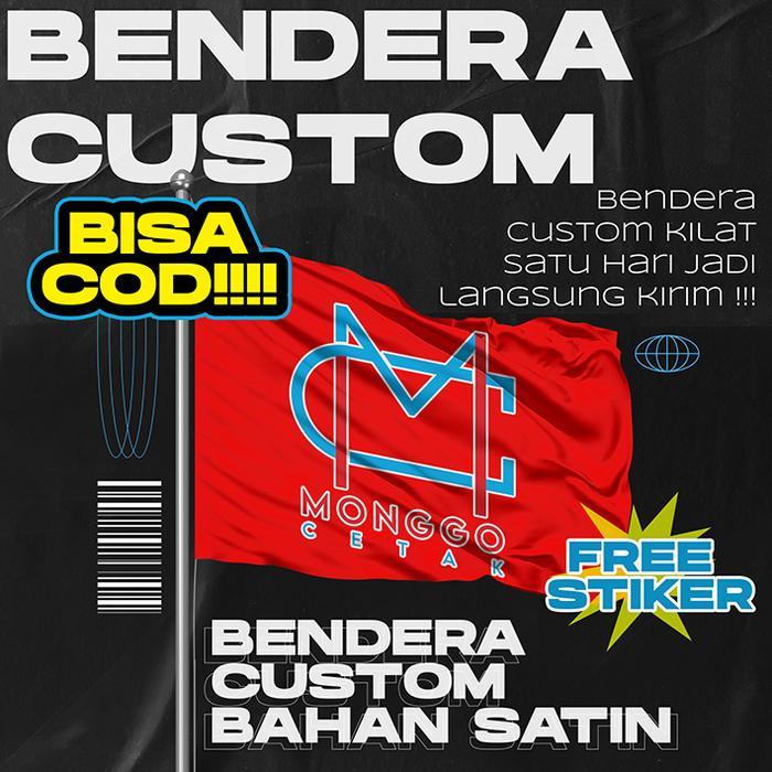 PROMO BENDERA CUSTOM SATIN | SATIN FLAG | BAHAN SATIN Kain - 90x60cm, Tali 4 Sudut