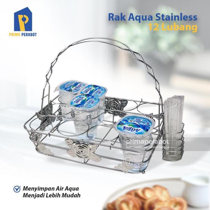 Rak Aqua Stainless Jinjing 12 Lubang (3 x 4) Keranjang Penyimpanan Air Aqua Gelas