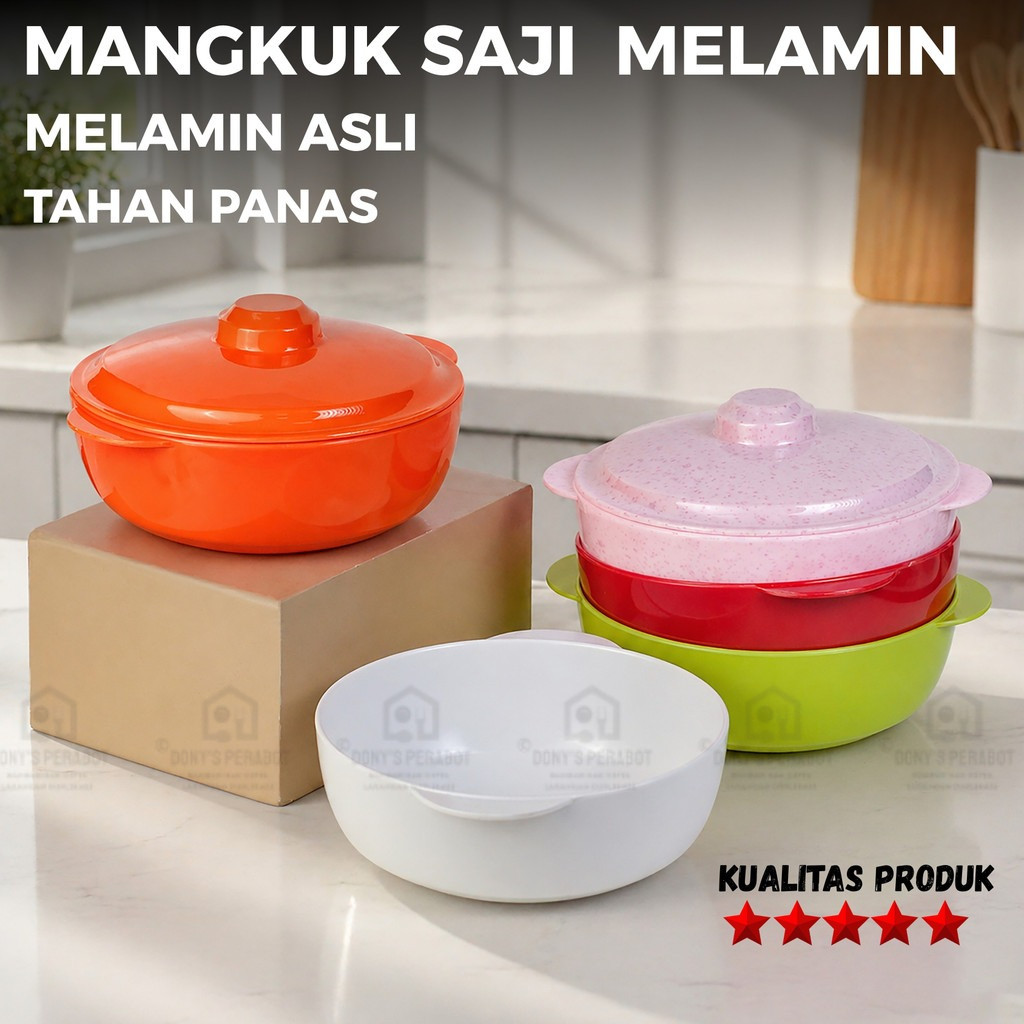 Mangkuk Saji Melamin + Tutup | Mangkuk Sayur Wadah Prasmanan | Mangkuk Besar Melamin Asli Tahan Pana