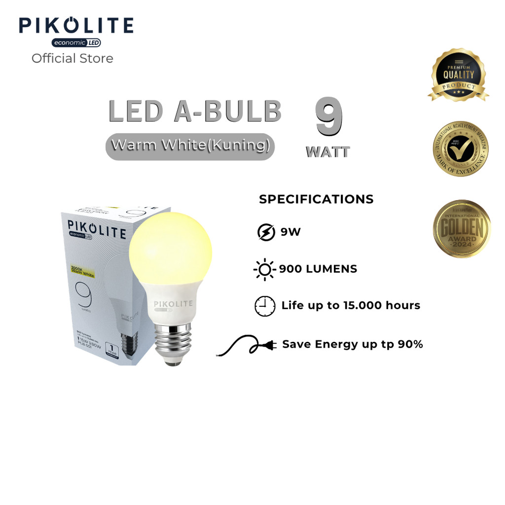 PIKOLITE Lampu Bohlam LED 9W 160° CRI 80 E27 Tahan Benturan Tahan Lama 15.000 Jam