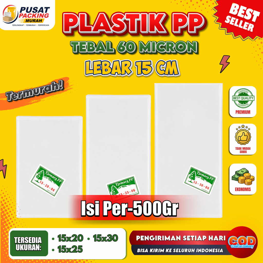 Plastik PP Tebal 06 Lebar 15 cm 15x20 15x25 15x30 Bening Transparan Kemasan Snack Tebal Ekonomis