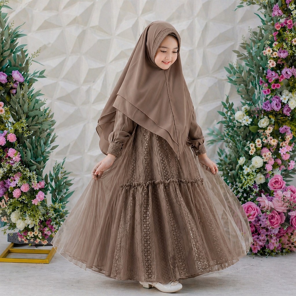 Belvera —— (Real Picture) Umama Syari Kids Setelan Gamis Muslim Anak Umama Series Outfit L9
