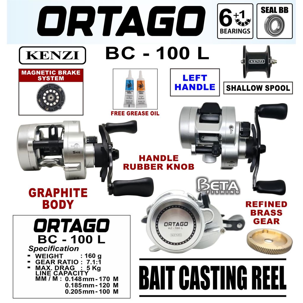 REEL KENZI BC ORTAGO 100 L Left Handle Round Bait Casting Reel Graphite Body