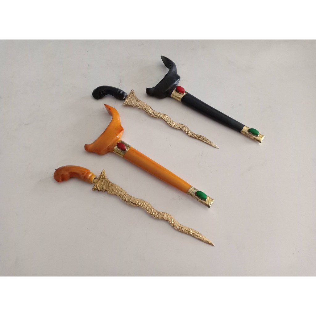 ZPS0077 Keris Eluk Batu Giok Model Warna Hitam Dan Kuning Ukuran 23 cm