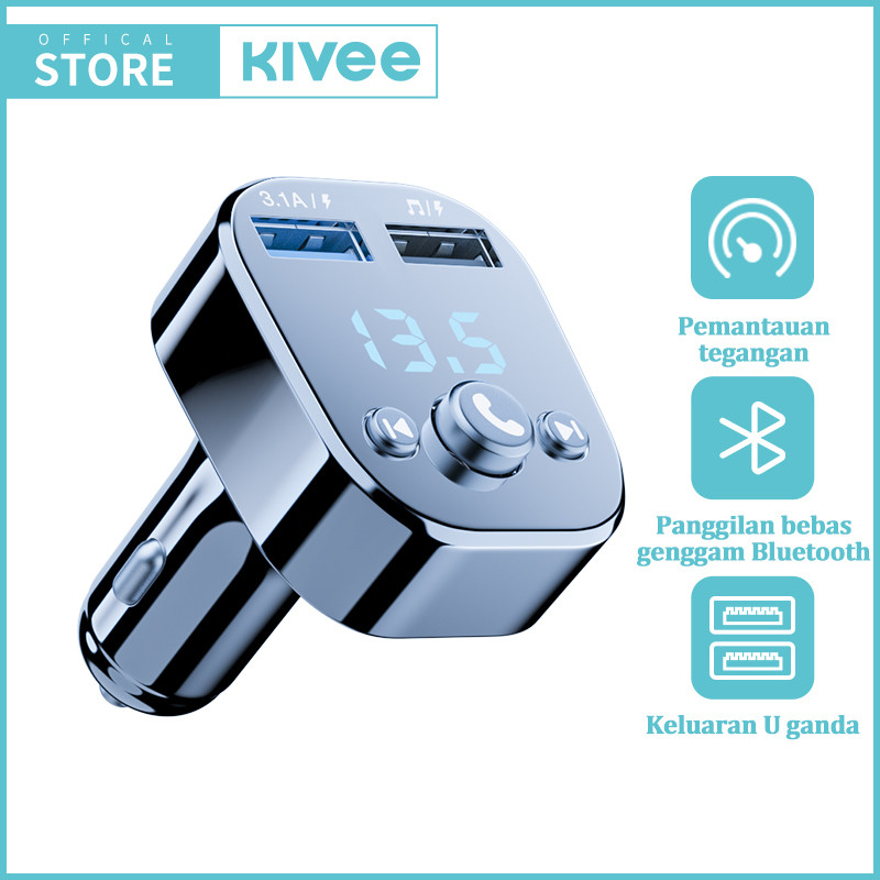 HIRO KIVEE Car Charger Mobil Fast Charging KV-UT88 Dual USB Bluetooth Transmitter Aksesoris Mobil