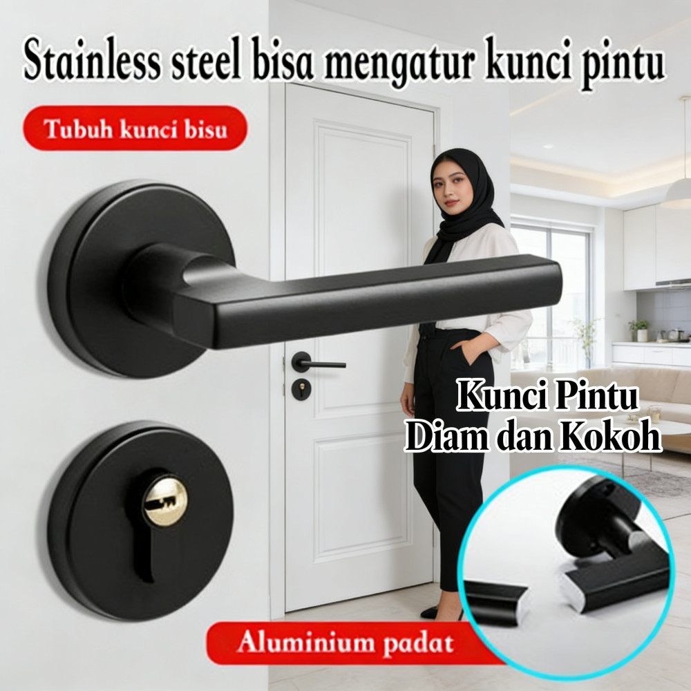 Kunci Pintu Hitam Kayu Kunci Pintu Kamar Tidur Tahan Karat Kunci Pintu Rumah Tangga Kunci Pintu Baja