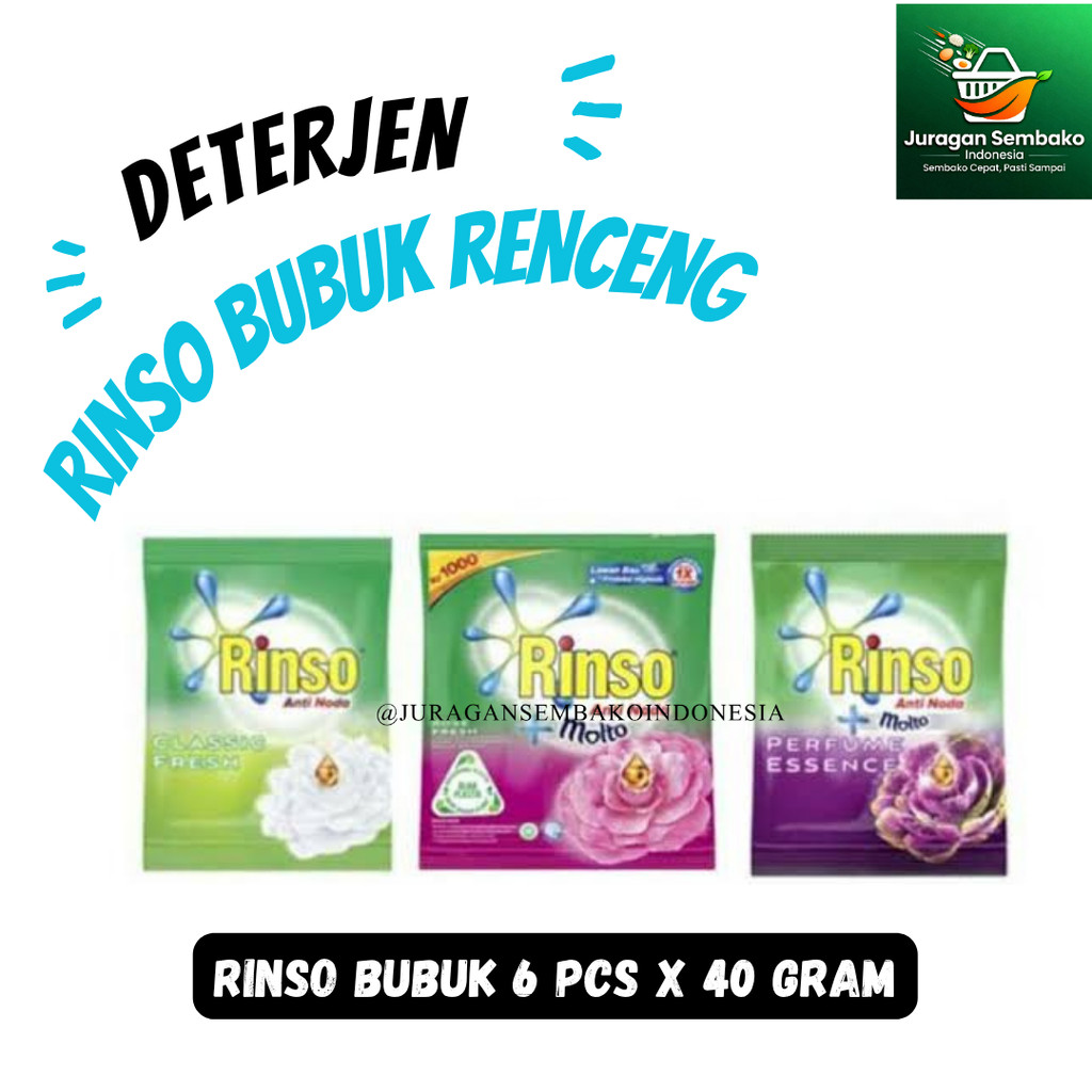 Deterjen Bubuk Pembersih Pakaian Rinso 6 Pcs x 38 gr Sachet Powder Molto Rose Fresh Perfume Essence 
