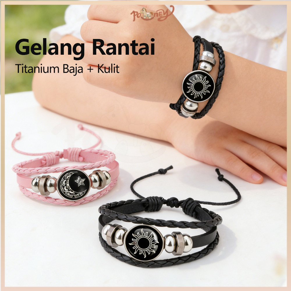 Poney Gelang Couple Kekasih Matahari dan Bulan Gelang Matahari dan Bulan Menenun Gelang Couple Kulit