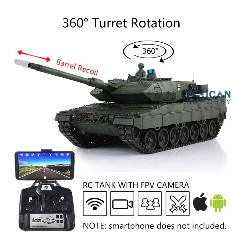 1/16 HENG LONG FPV 7.0 Professional Leopard2A6 RC Tank 3889 Metal Tracks Barrel Recoil Controlled TO