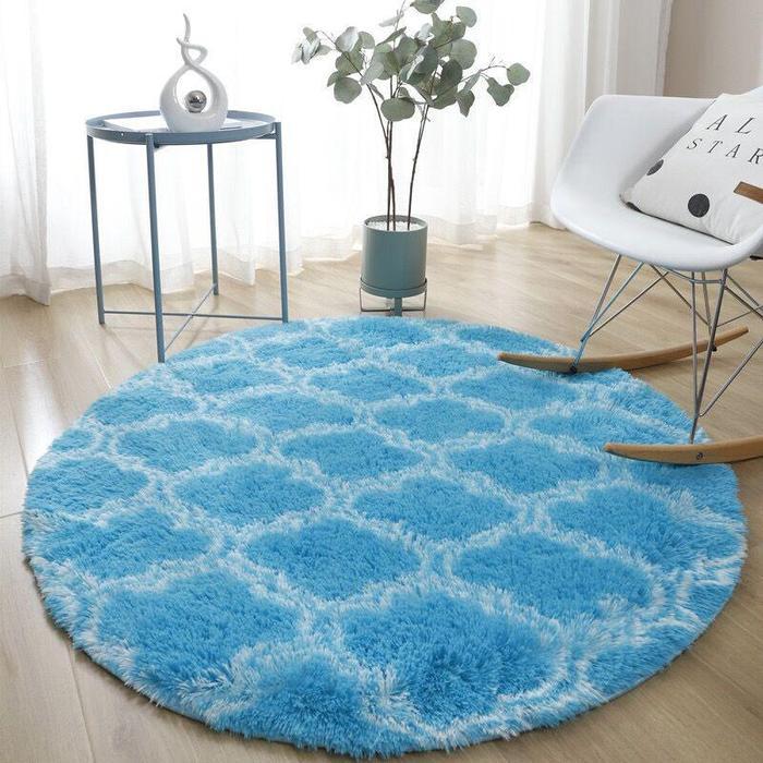 Karpet Bulu Bulat Motif & Ombre Diamater 100cm/Karpet Bulu Lantai Bulat Ambal Busa - F7