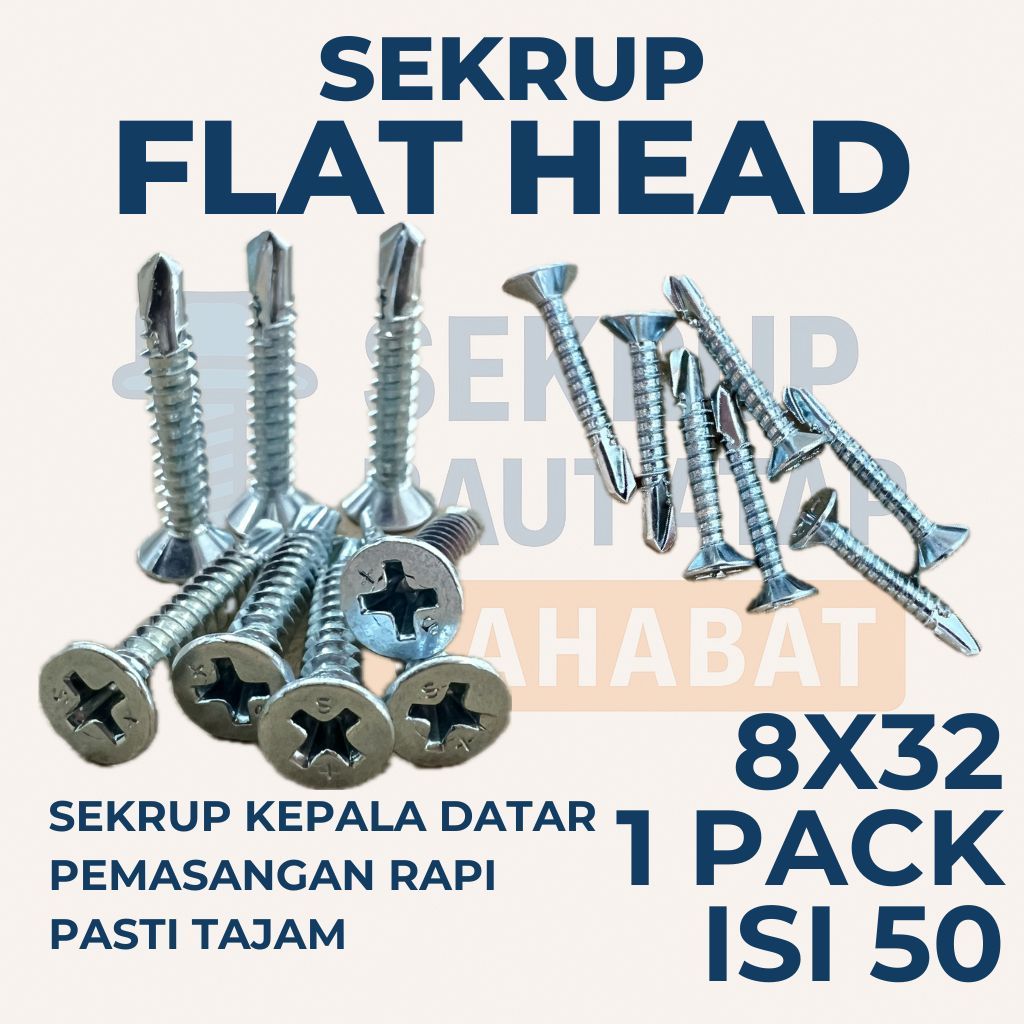 SEKRUP FLAT HEAD 3.2CM 8X32 (ISI 50 PCS) - SDS FH / SEKRUP GRC / Sekrup Plafon / Sekrup Holo / Sekru