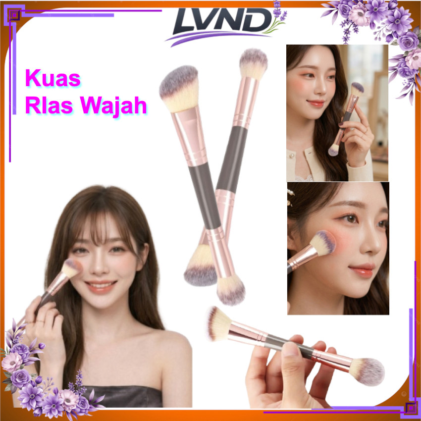Kuas Makeup Coklat Dua Ujung untuk Blush On – Dilengkapi Kuas Blush On dan Kuas Blending