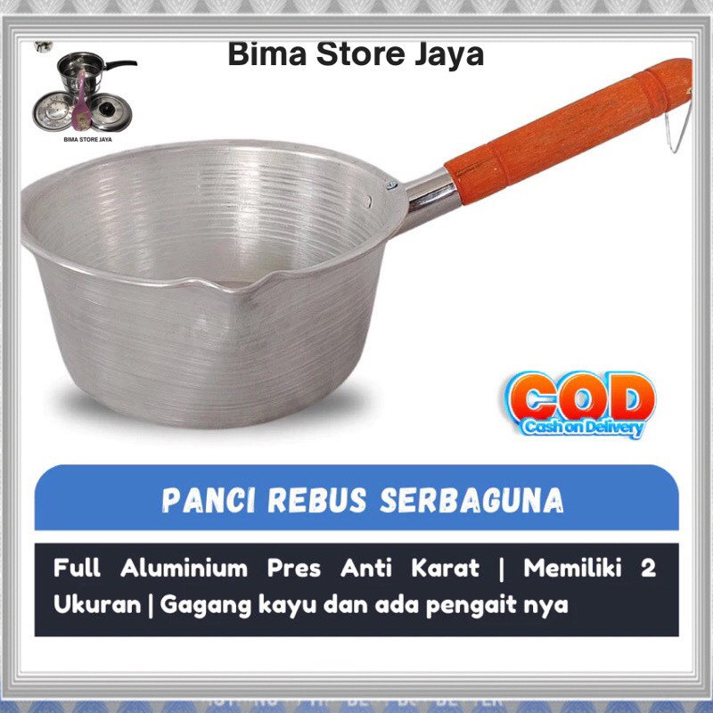 Termurah BARU DI SHOPEE  PANCI SUSU/PANCI SAYUR/PANCI MASAK AIR ALUMINIUM GAGANG KAYU BESAR/KECIL 16