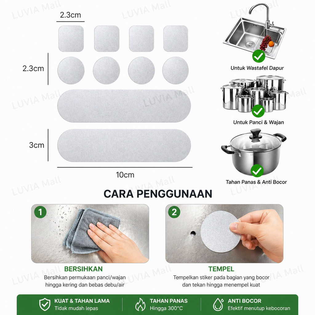 Penambal Panci Aluminium 10pcs – Stiker Tambal Kebocoran Panci Tahan Panas Anti Bocor COD