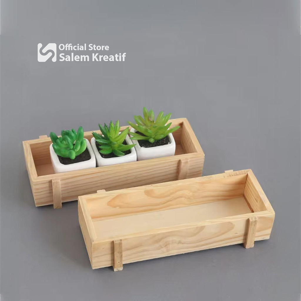 Pot Wooden Box Kayu Jati muda Hiasan Rumah Meja Dekorasi Ruang Tamu Tempat Bunga Artificial