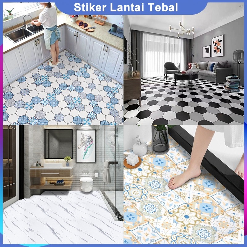 warung_santai - Stiker Lantai Tebal Kramik Kamar Mandi Anti Air Dapur Tahan Kotor Toilet Anti Selip 