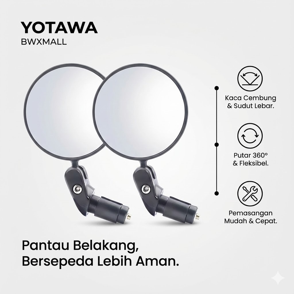 YOTAWA YT05 Spion Sepeda Lipat 360 Derajat Kaca Cembung Rearview Mirror Bike Aksesoris Wajib Peseped